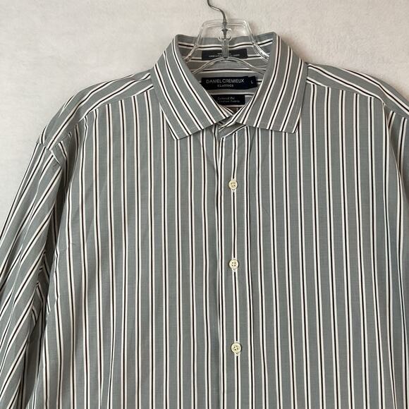 Daniel Cremieux Classics Shirt Mens L Gray Stripes Tailored Fit Long Sleeves - Picture 2 of 12